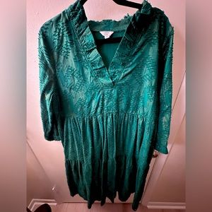 Crown & Ivy Green and Sparkling Gold cotton pocket dress.